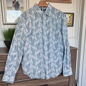 Perry Ellis White and Blue Paisley Shirt SzL
